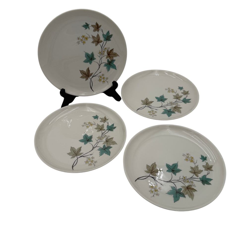 Vtg Bread & Butter Plates Woodbine by Syracuse Carefree Fine China 1960's set/4
